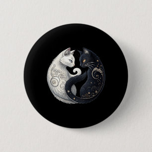 Macaron Rond 5 Cm Symbole de chat mystique Yin Yang noir et blanc po
