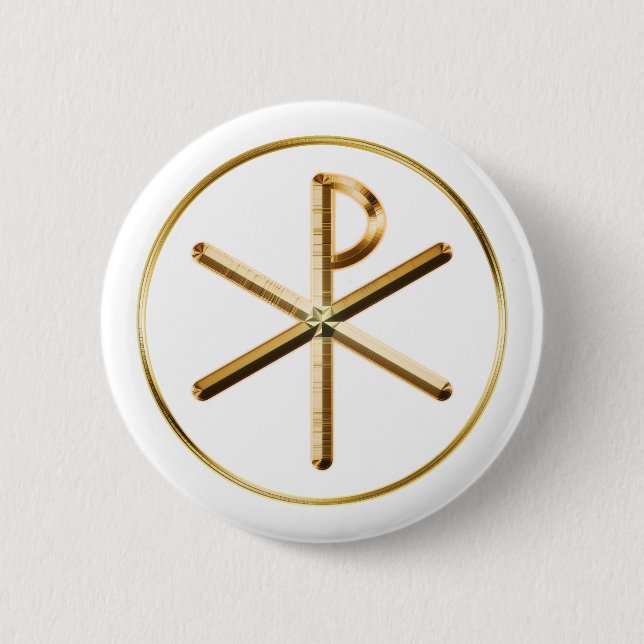 Macaron Rond 5 Cm Symbole de Gold Chi-Rho (Devant)