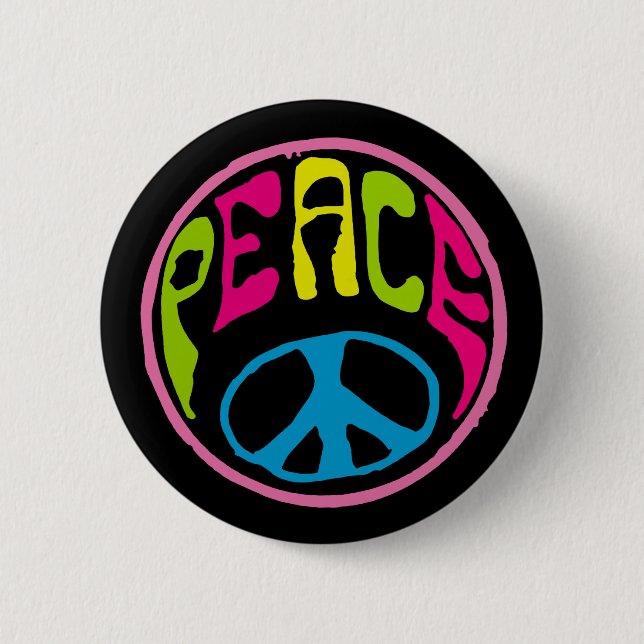 Macaron Rond 5 Cm SYMBOLE DE LA PAIX Hippie (Devant)