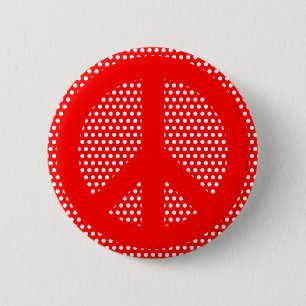 Macaron Rond 5 Cm Symbole de la Paix Rouge et Blanc