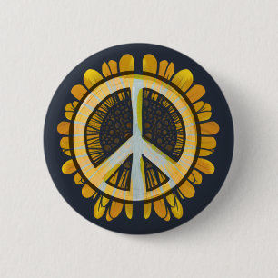 Macaron Rond 5 Cm Symbole de la paix tournesol tournesol Monde Paix