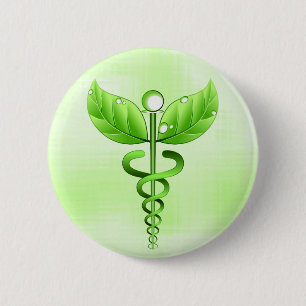 Macaron Rond 5 Cm Symbole de médecine alternative Light Green Caduce