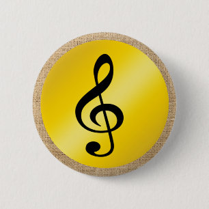 Macaron Rond 5 Cm Symbole de musique Clef Notes dans Burlap Gold Bla