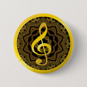 Macaron Rond 5 Cm Symbole de musique Clef Notes en or Noir Mandala A