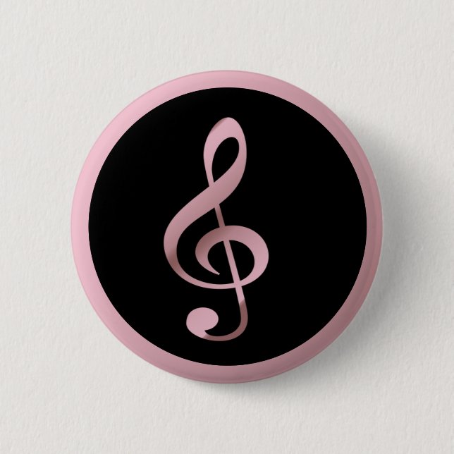 Macaron Rond 5 Cm Symbole de musique Clef Notes en or noir Rose (Devant)