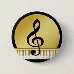Macaron Rond 5 Cm Symbole de musique Clef Notes en Piano Gold Black