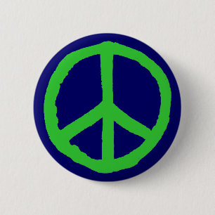 Macaron Rond 5 Cm Symbole de paix approximatif - vert sur bleu-fonc