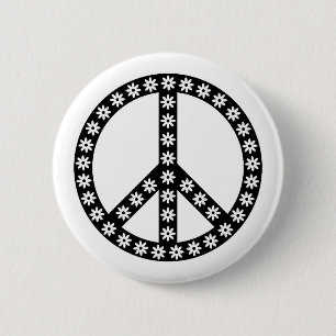 Macaron Rond 5 Cm Symbole de paix de la marguerite