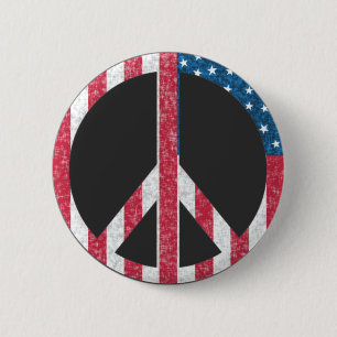 Macaron Rond 5 Cm SYMBOLE DE PAIX Drapeau Américain Vintage Rouge Bl