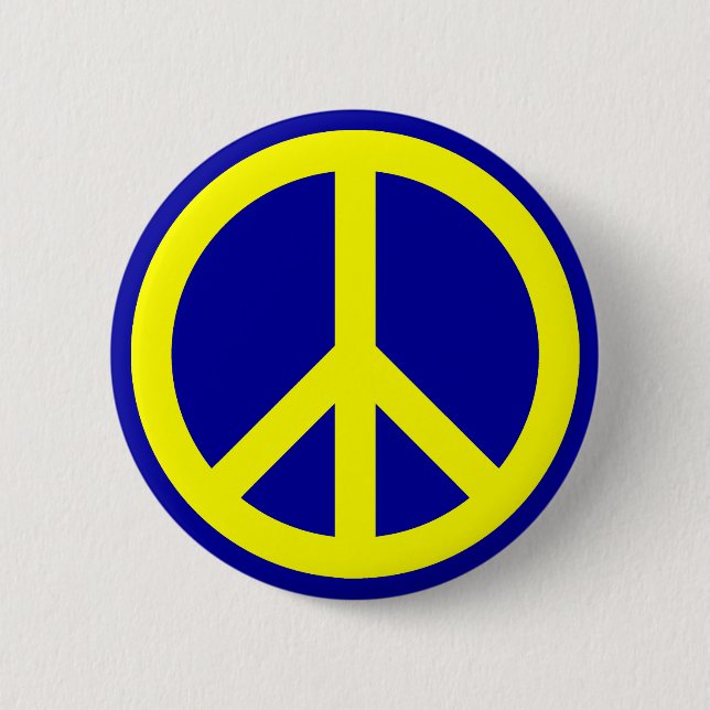 Macaron Rond 5 Cm Symbole de paix jaune et bleu (Devant)