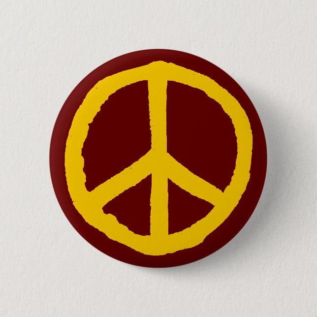 Macaron Rond 5 Cm Symbole de paix rude - Crème sur Maroon foncé (Devant)