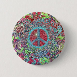 Macaron Rond 5 Cm SYMBOLE DE PAIX Super DE TRIppY Psychedélique