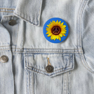 Macaron Rond 5 Cm SYMBOLE DE PAIX Tournesol D'Ukraine CONTRE LA GUER