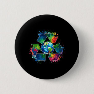 Macaron Rond 5 Cm Symbole de recyclage avec la Terre support Jour de