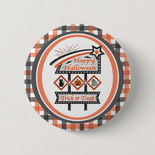 Macaron Rond 5 Cm Symbole d'Halloween Vintage rétro - Tricoter ou tr
