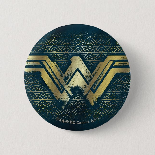 Macaron Rond 5 Cm Symbole d'or brossé Wonder Woman (Devant)