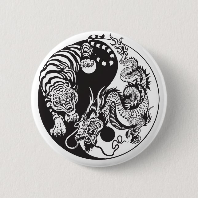 Macaron Rond 5 Cm symbole du dragon et du tigre yin yang (Devant)