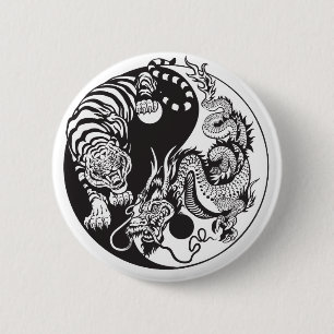 Macaron Rond 5 Cm symbole du dragon et du tigre yin yang