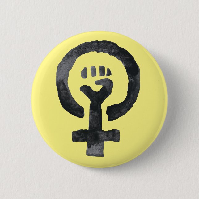 Macaron Rond 5 Cm Symbole féministe de poing (Devant)