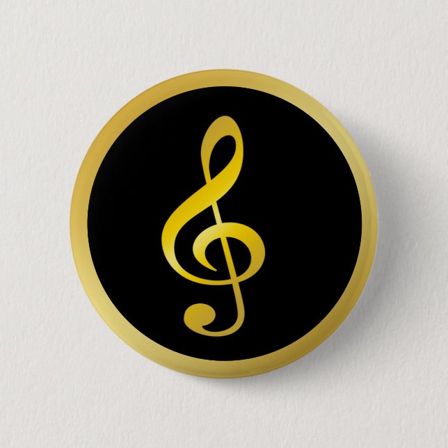 Macaron Rond 5 Cm Symbole Gold Black Music Clef Notes (Devant)