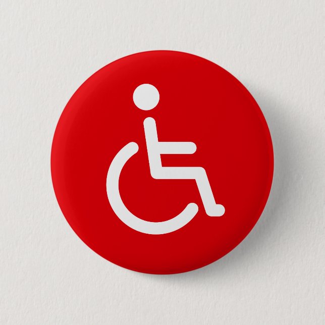 Macaron Rond 5 Cm Symbole handicapé ou signe rouge et blanc (Devant)