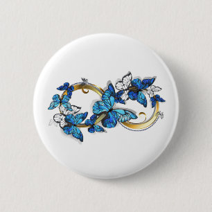 Macaron Rond 5 Cm Symbole infini de papillons Morpho bleus