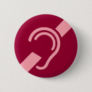 Macaron Rond 5 Cm Symbole international pour sourd, rose sur le