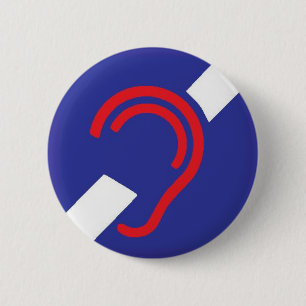 Macaron Rond 5 Cm Symbole international pour sourd, rouge, le blanc