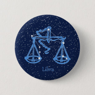 Macaron Rond 5 Cm Symbole Libra Constellation et Zodiac avec étoiles