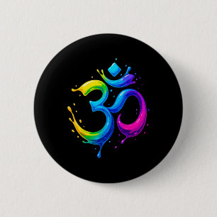 Macaron Rond 5 Cm Symbole Om Arc-en-ciel Aum Chakra Yoga Méditation