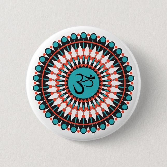 Macaron Rond 5 Cm Symbole Om Mandala Spirituel Turquoise Géométrique (Devant)