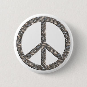 Macaron Rond 5 Cm Symbole PEACE - ARGENT