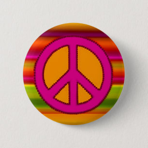 Macaron Rond 5 Cm SYMBOLE Pink Orange Fractal & Peace