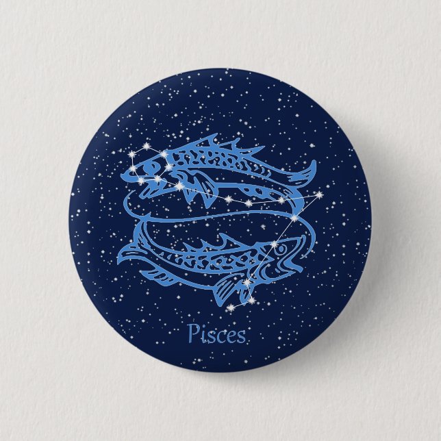 Macaron Rond 5 Cm Symbole Poissons Constellation et Zodiaque avec ét (Devant)
