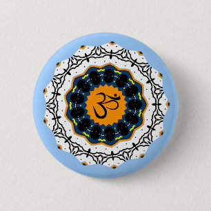 Macaron Rond 5 Cm Symbole spirituel Mandala Yoga Om Symbole bleu Géo