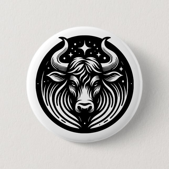 Macaron Rond 5 Cm Symbole Taurus Taureau Horoscope (Devant)