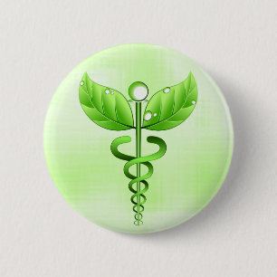 Macaron Rond 5 Cm Symbole vert clair de médecine douce de caducée
