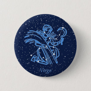 Macaron Rond 5 Cm Symbole Virgo Constellation et Zodiac avec étoiles