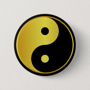 Macaron Rond 5 Cm Symbole Yin et Yang Gold asian philosophie zen