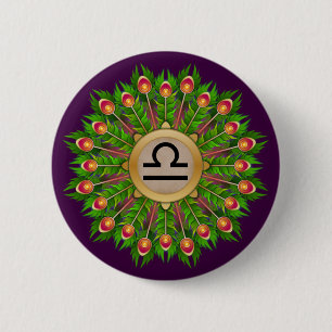 Macaron Rond 5 Cm Symbole Zodiaque de plumes de paon Libra