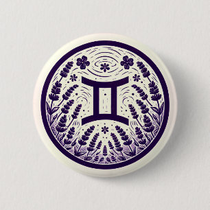 Macaron Rond 5 Cm Symbole zodiaque Gemini Geminis Art d'anniversaire