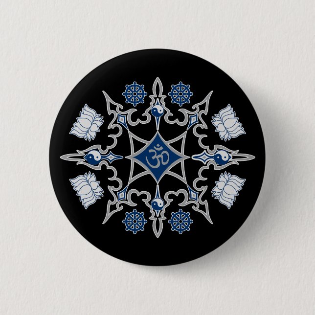 Macaron Rond 5 Cm Symboles bouddhistes tribaux (Devant)