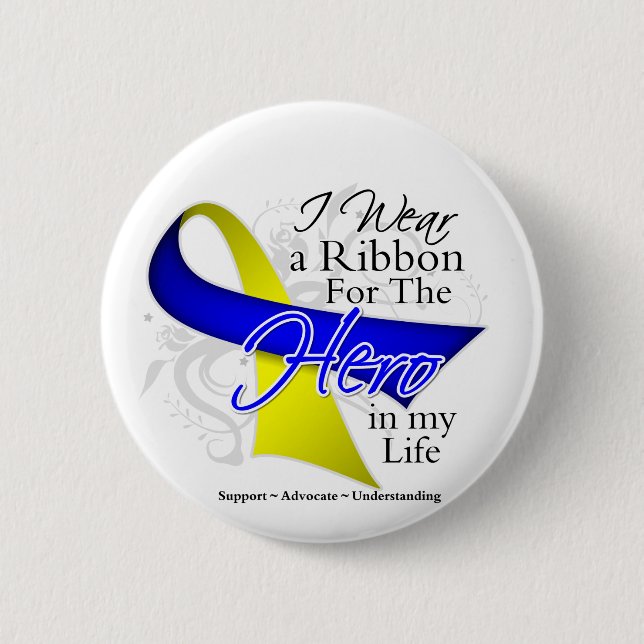 Macaron Rond 5 Cm Syndrome de Down Ribbon Hero dans ma vie (Devant)