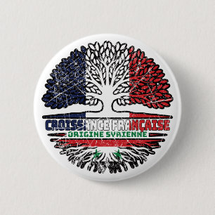 Macaron Rond 5 Cm Syrie Français France Arbre Racines Drapeau