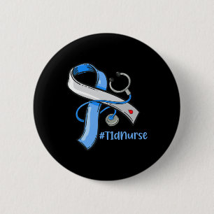 Macaron Rond 5 Cm T1d Infirmière Bleu Ruban Stethoscope Diabète