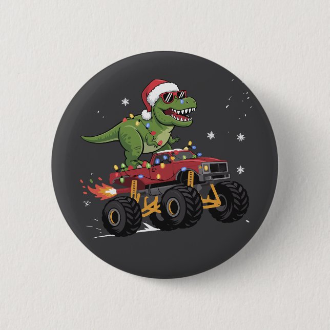 Macaron Rond 5 Cm T-Rex Dinosaur Camion Monster de Noël (Devant)