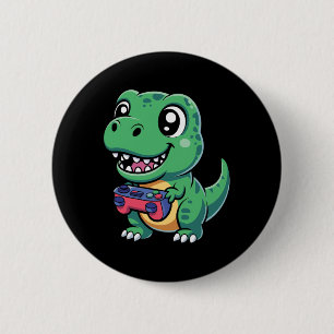Macaron Rond 5 Cm T-Rex Heureux Avec Manette De Jeu T-shirt Dino Gam