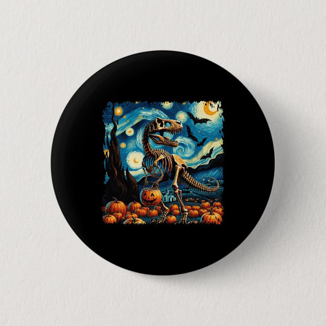 Macaron Rond 5 Cm T-rex Skeleton Halloween Van Gogh Starry Night Fal (Devant)