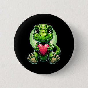 Macaron Rond 5 Cm T-rex tenant un cœur pour la Saint-Valentin Dinosa