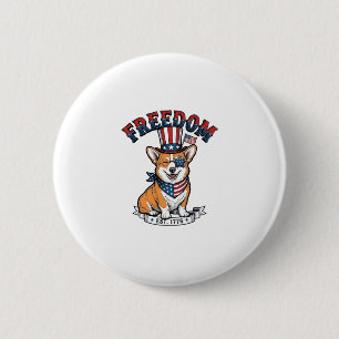 Macaron Rond 5 Cm T-Shirt à gravure vintage Corgi patriotique de lib